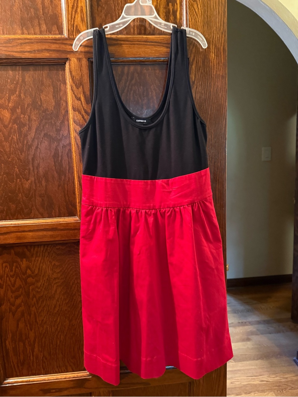 Express Black and Red Sleeveless Fit-and-Flare Dress